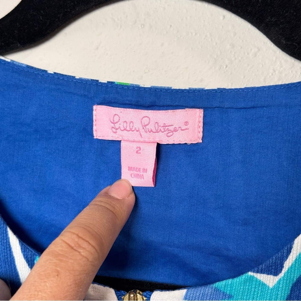 Lilly Pulitzer Size 2 Blue Crush Bamboo Print Penelope Shift Dress Resort Preppy - Picture 3 of 6